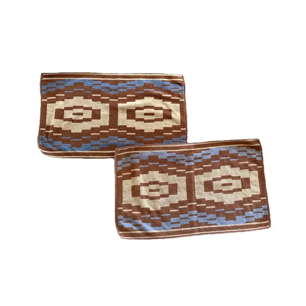 Vintage Allen International Hand Towels Bathroom Decor Wash Cloths Brown Blue